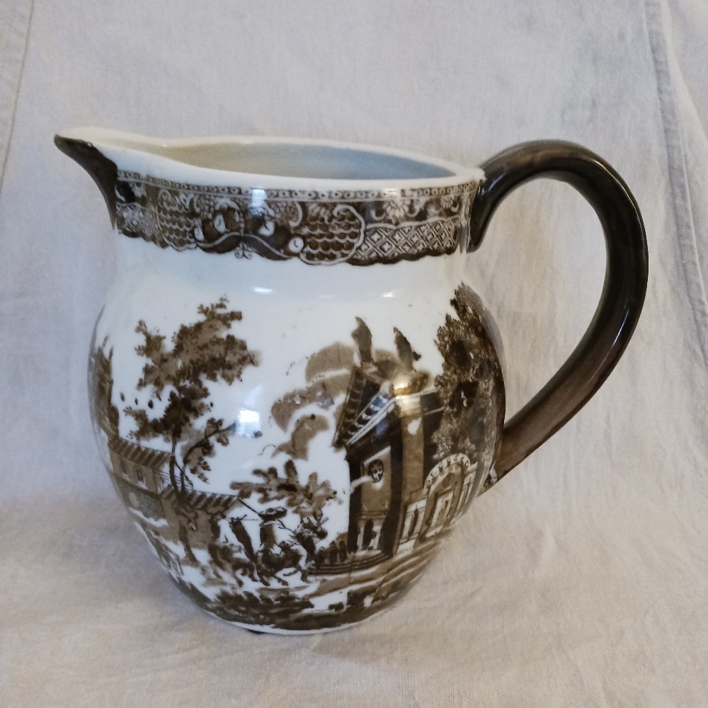Early 19th Century Victoria Ware Brown Ironstone Pitcher. Made In England.